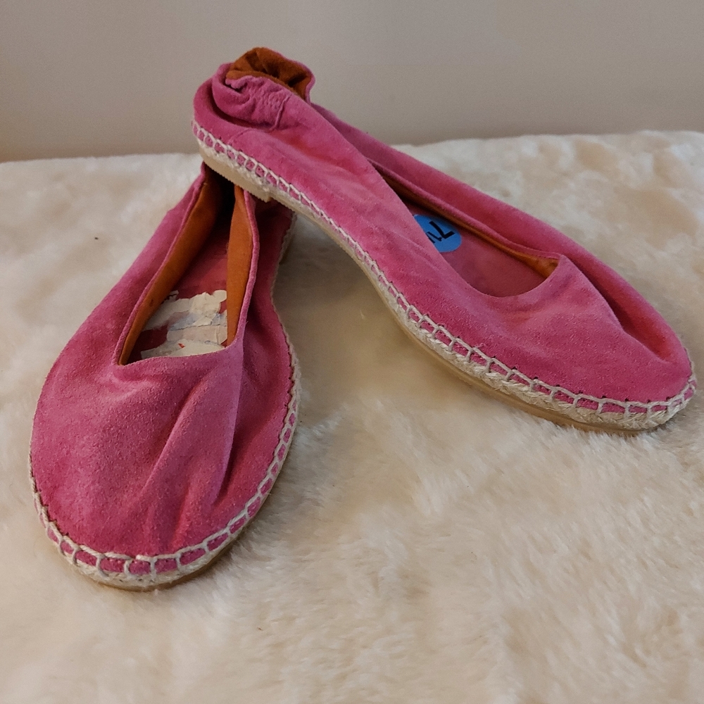 Anthropologie Maypol suede leather pink espadrille flat size 7.5